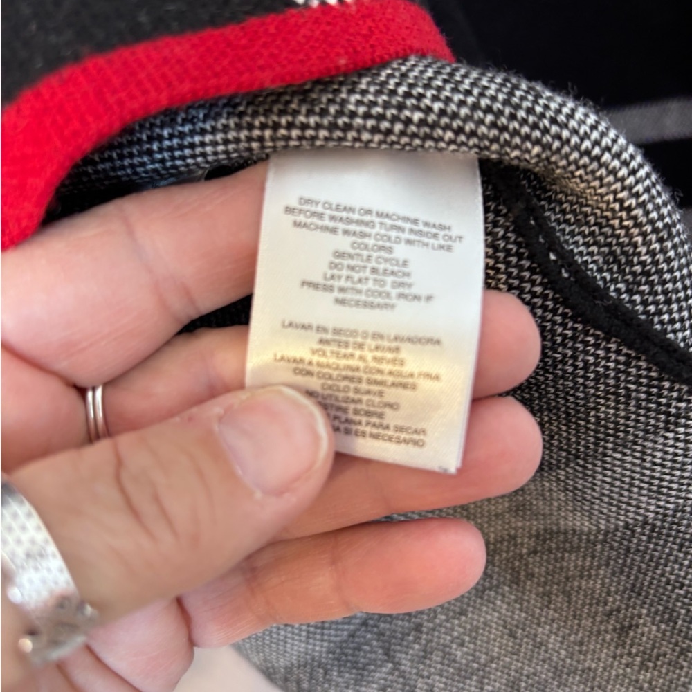 Anne Klein Black and Gray Open Cardigan with Red Trim - Picture 8 of 9